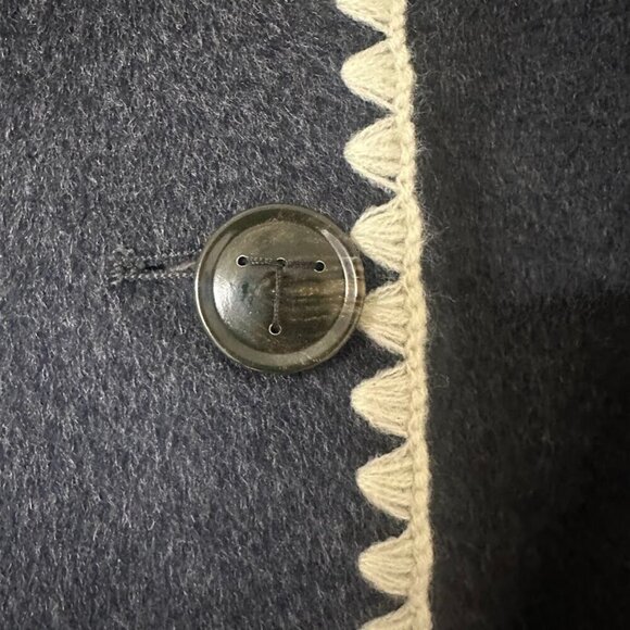 Embroidered Scarf Jacket Dark Grey Wool Size 0 Crochet Fringe Oversized Boho - Picture 6 of 9